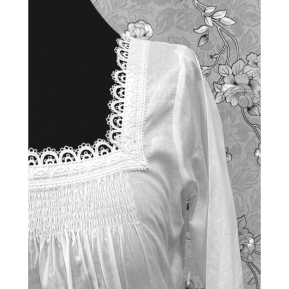 SoieRose SR-1214 Victorian Cotton Nightgown – Smocked Bodice & Ruffle Hem Elegan - Picture 4 of 9